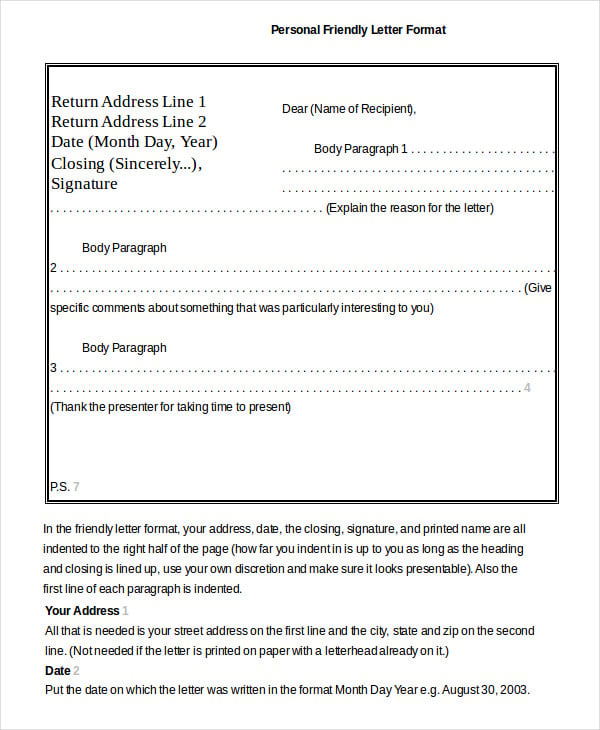 Personal Letter Format 10 Free Word Pdf Documents Download