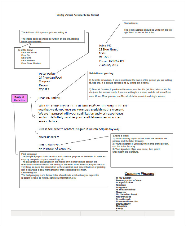 formal personal letter format