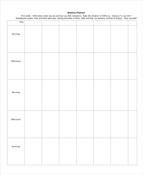 weekly day planner template