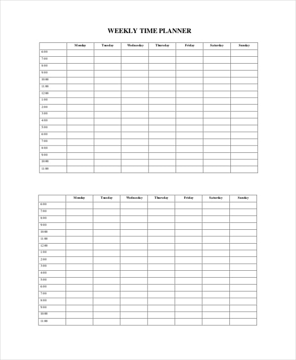 weekly time planner template