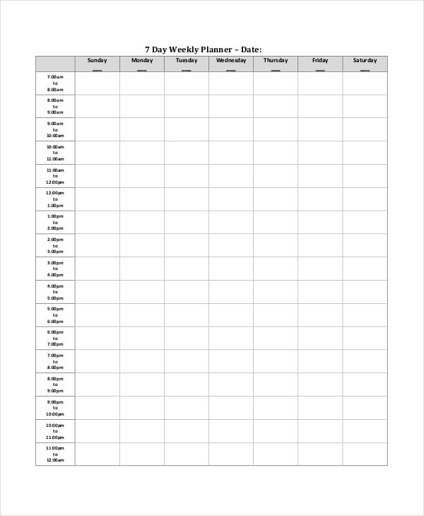 7 day weekly planner template