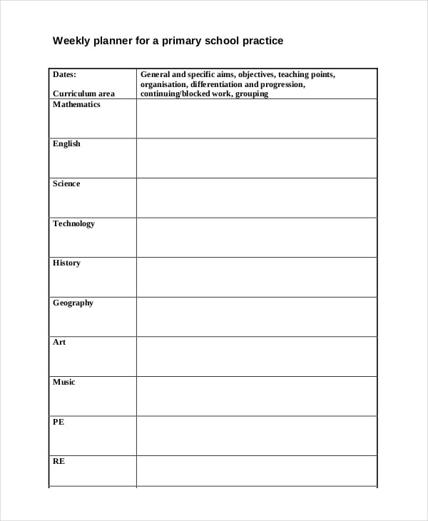 weekly school planner template