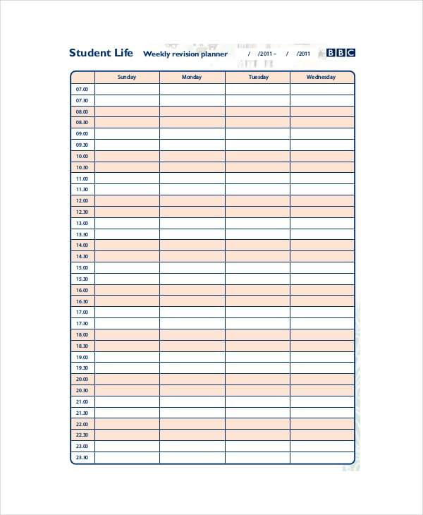 weekly revision planner template