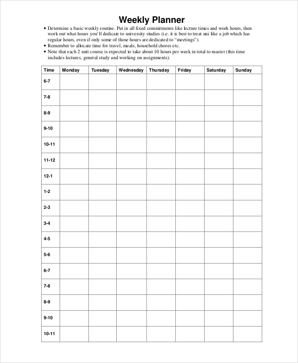 weekly planner template 12 free pdf word documents download free