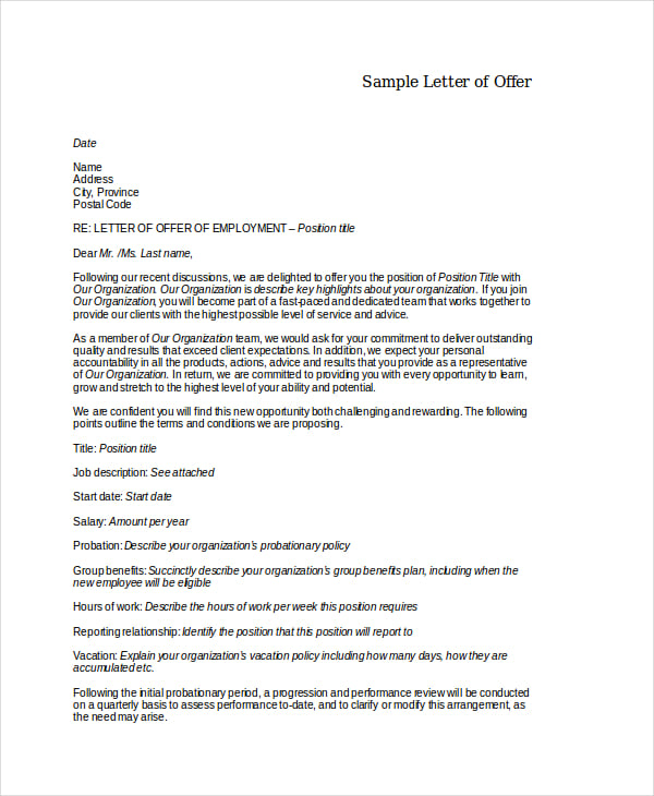 formal offer letter template