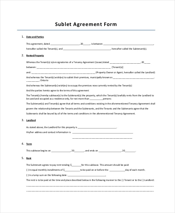 free sublet lease agreement template