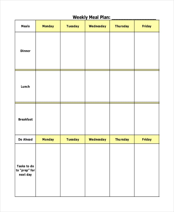 blank weekly meal planner template