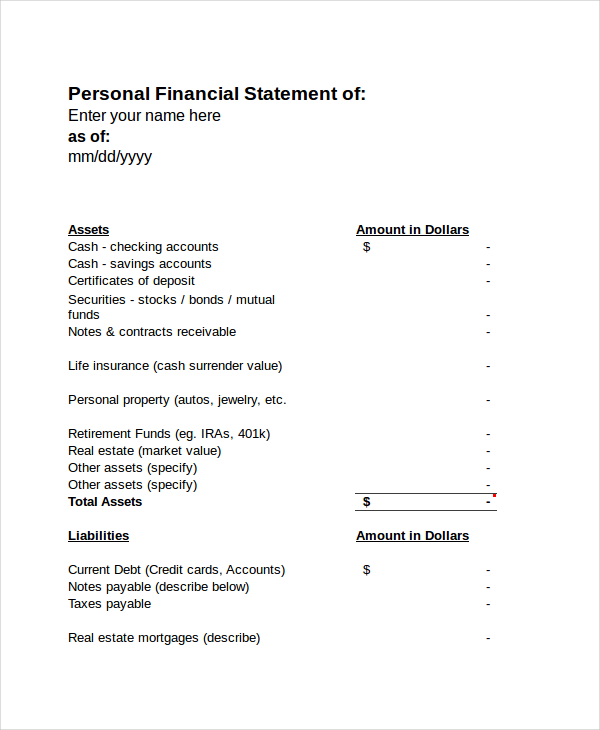 personal income statement template