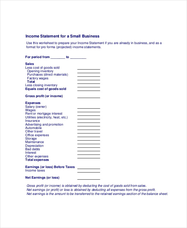 Business Income Statement