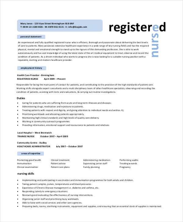 registered nurse resume sample