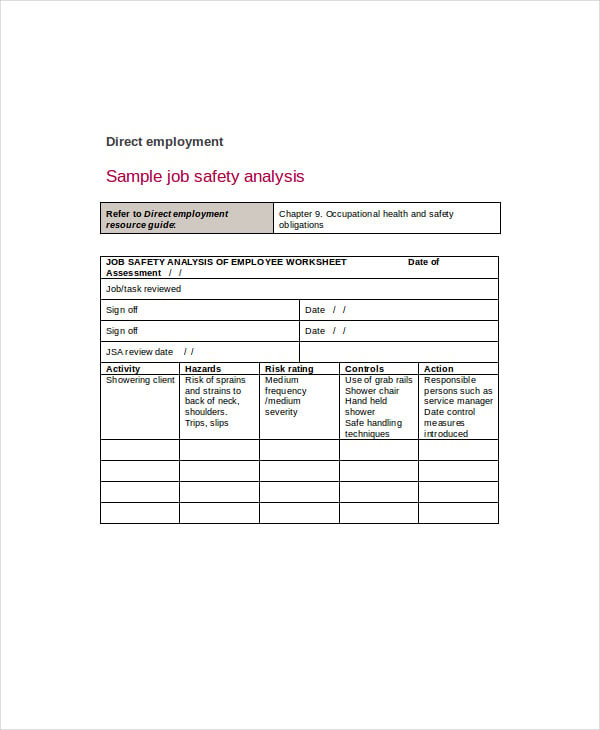 job safety analysis for employee