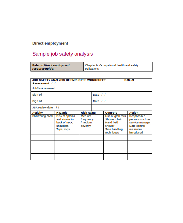 10+ Job Safety Analysis Free Sample, Example, Format