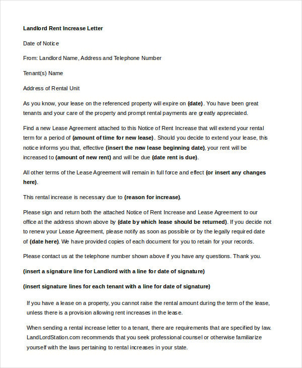 reasons for rent increase letter