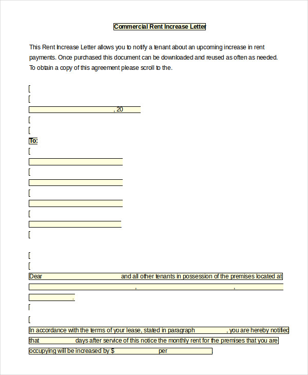 Sample Rent Increase Letter 7+ Free Sample, Example, Format