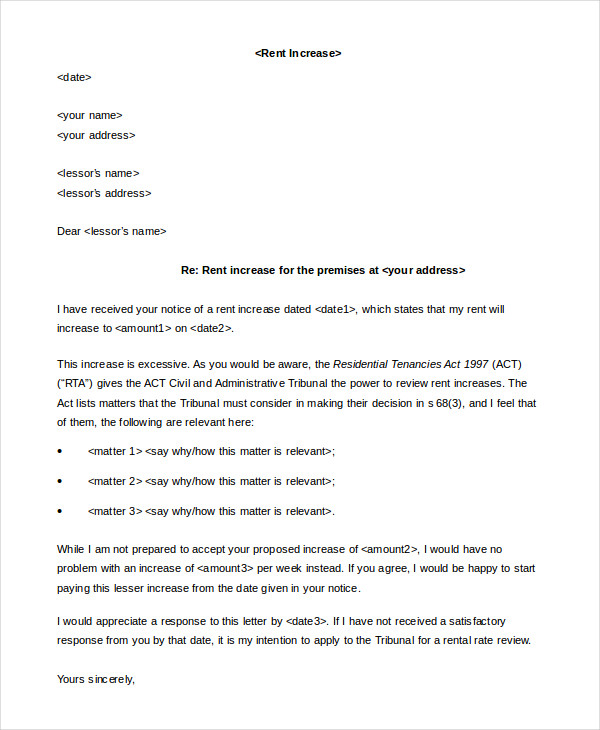 Sample Rent Increase Letter - 7+ Free Sample, Example, Format