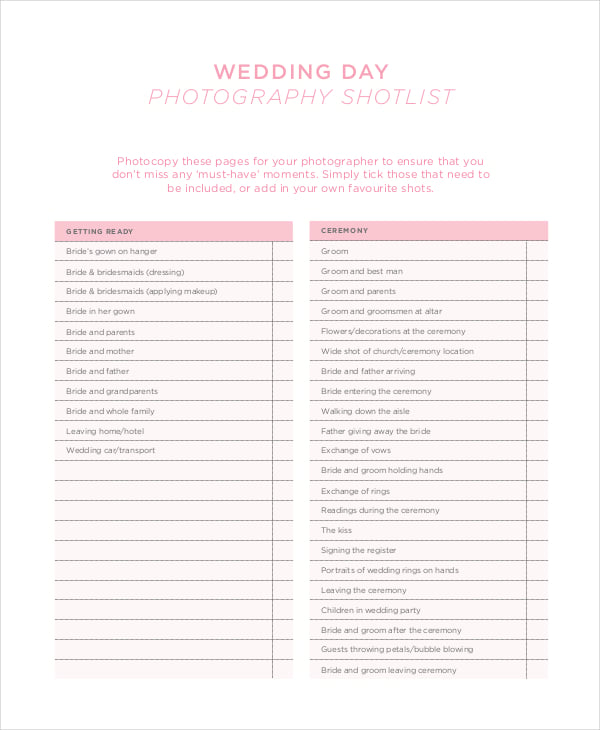 photography shot list template in pdf