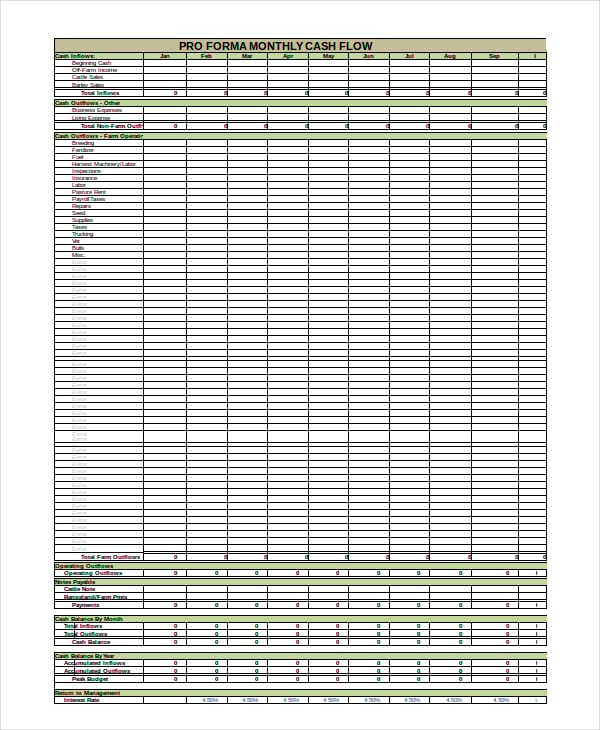 pro forma cash flow statement template in excel