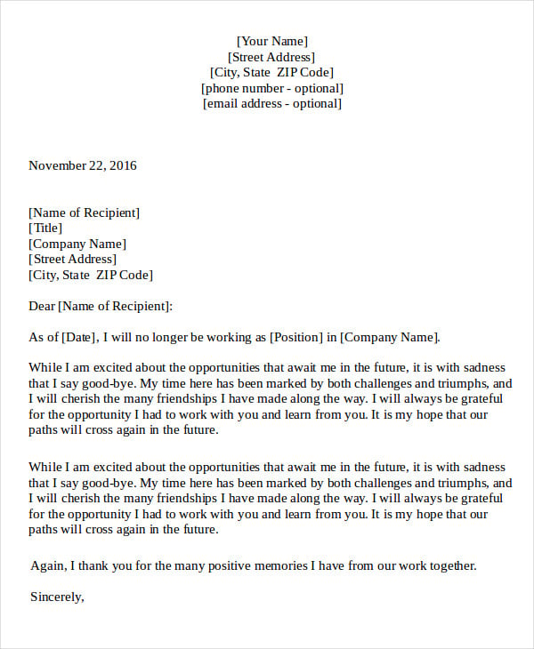 Farewell Letter 7+ Free Sample, Example, Format