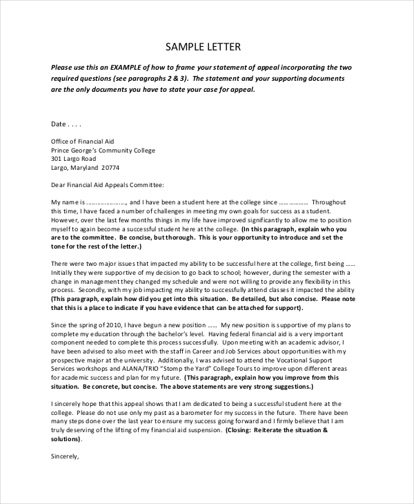 Appeal Letter Example - 21+ Free Word, PDF Documents Download