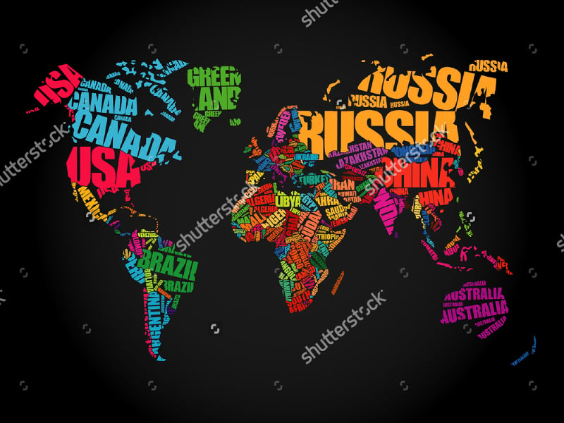 world map in typography