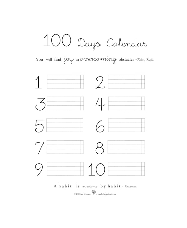 100 days calendar