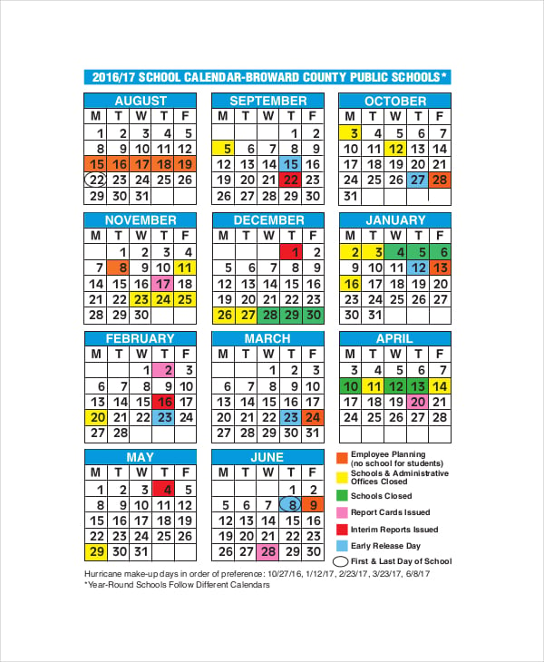 daily school calendar template