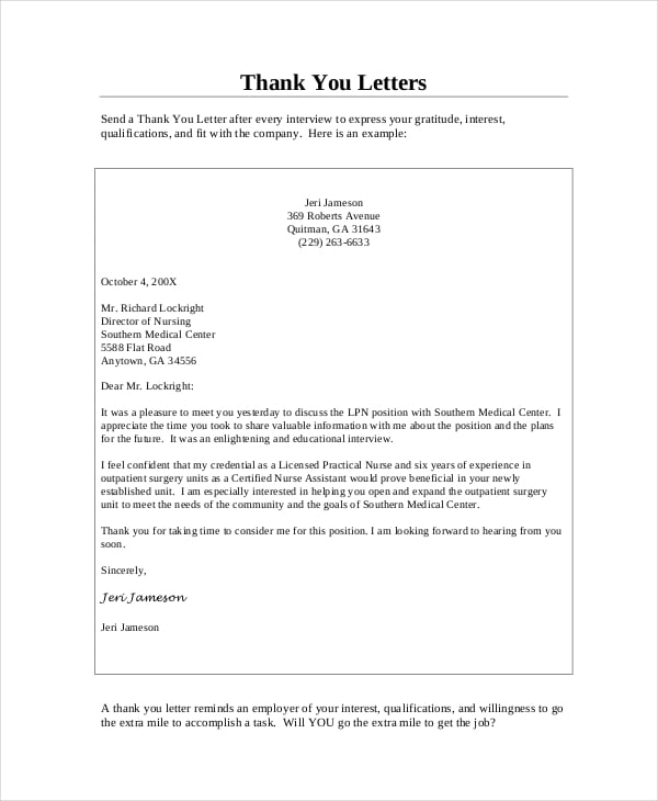 thank you letter after nursing interview