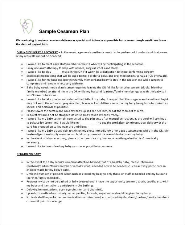 cesarean birth plan template
