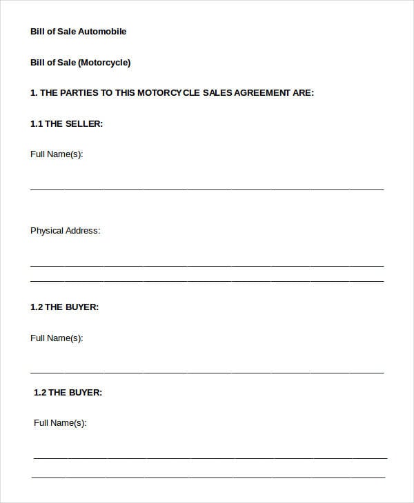 bill of sale automobile template
