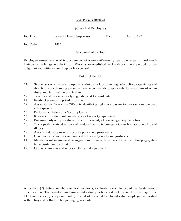 9+ Security Guard Job Descriptions Free Sample, Example, Format
