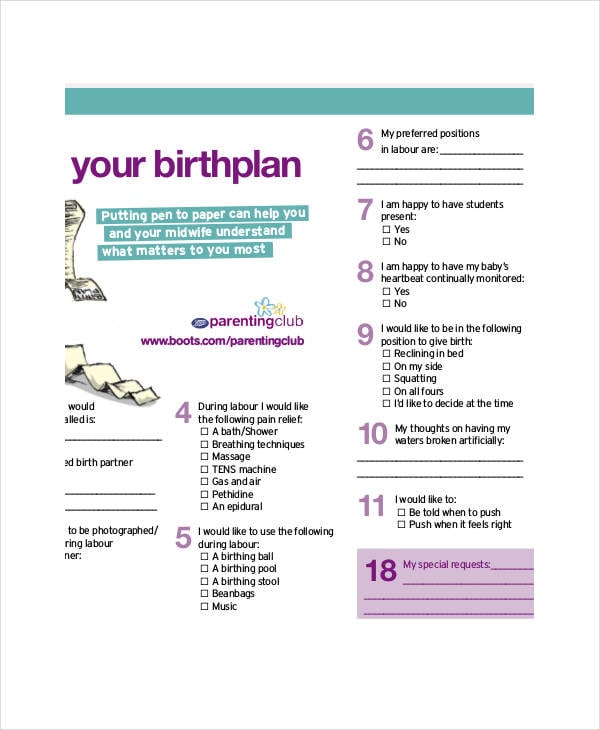 persoanl birth plan template