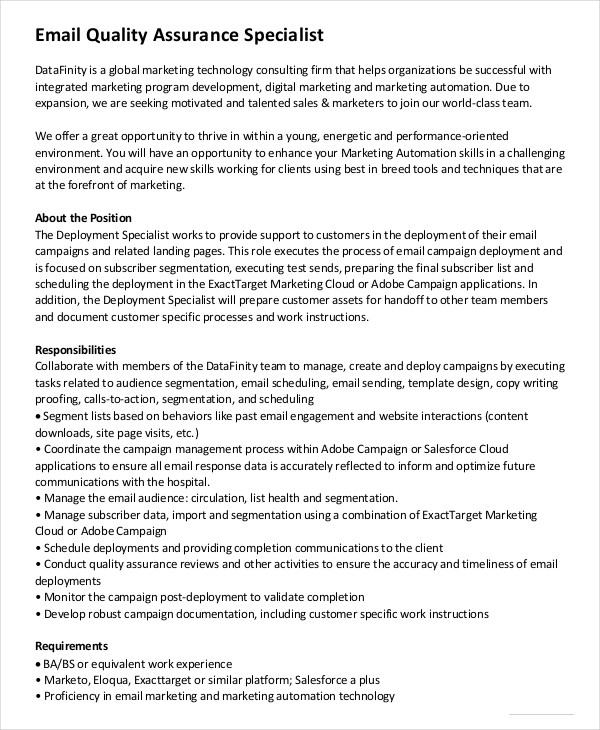 Quality Assurance Manager Job Description - Gambaran