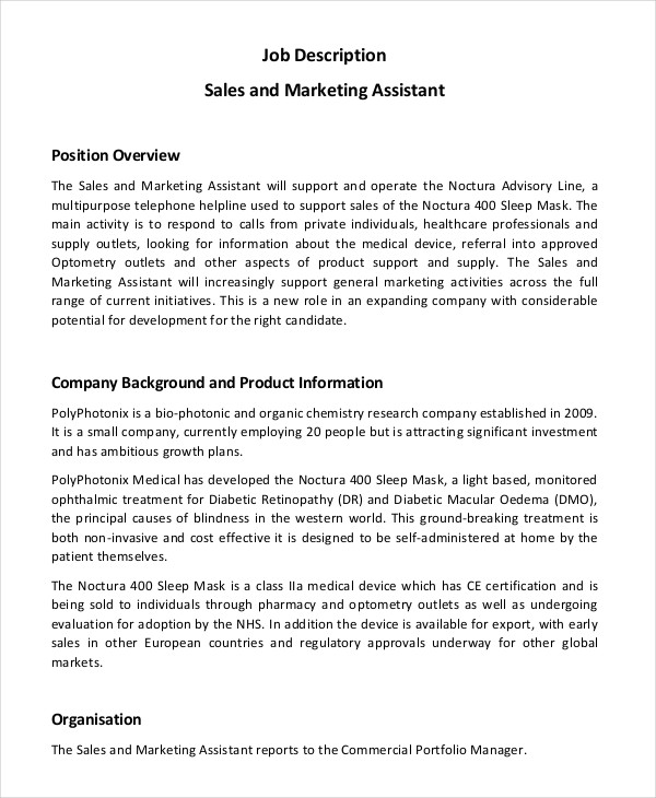 Job Description For Marketing Assistant