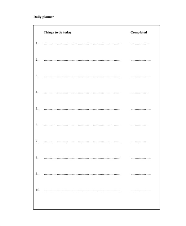 blank daily planner template printable