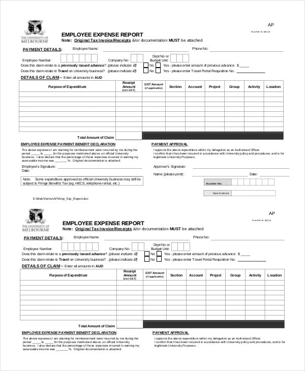 employee expense report template