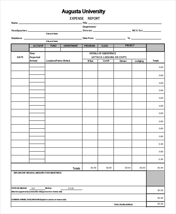 multiple site expense report template