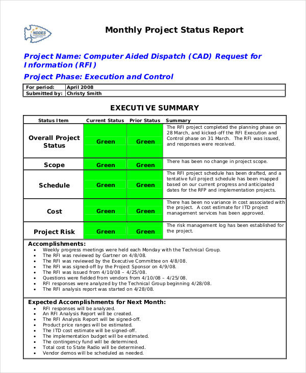 Status Report Template 19 Free Word PDF Documents Download