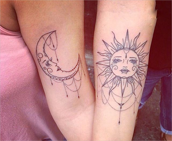 geometric sun and moon tattoo