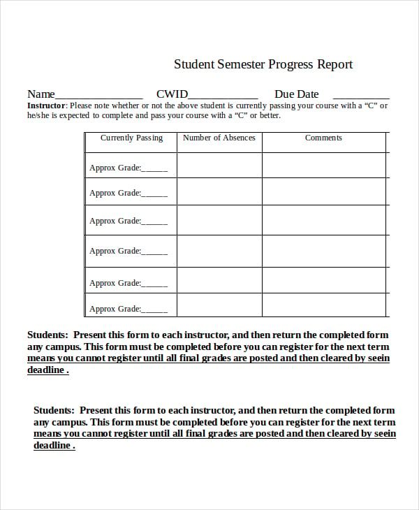 Student Progress Report Template