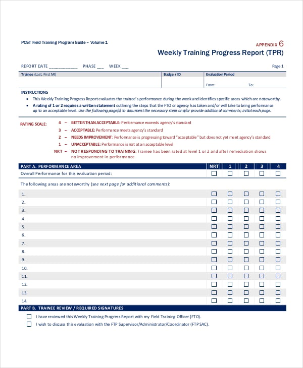 Training Report Template Format