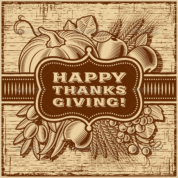 happy thanksgiving retro card brown