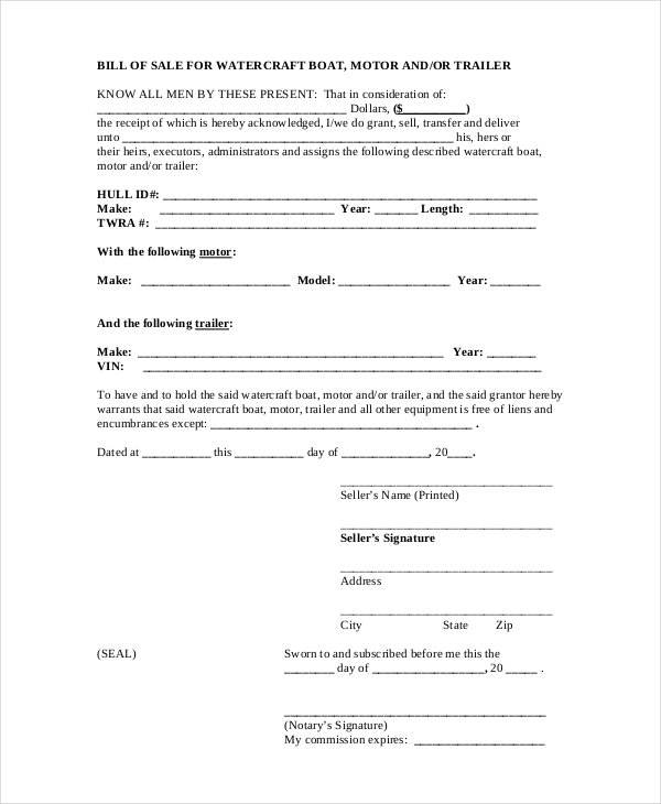 5 boat bill of sale free sample example format free premium