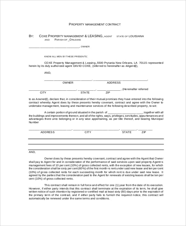 property management contract form