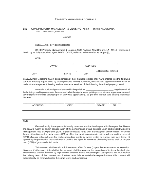 property management contract form