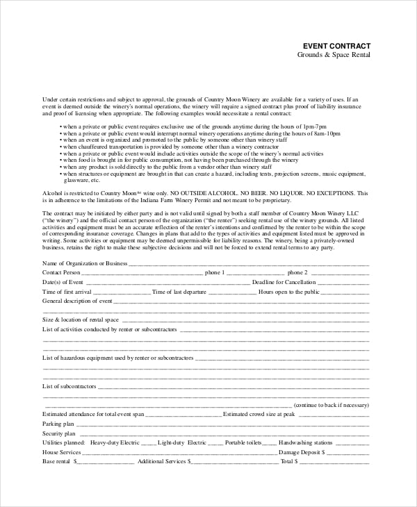 event rental contract template