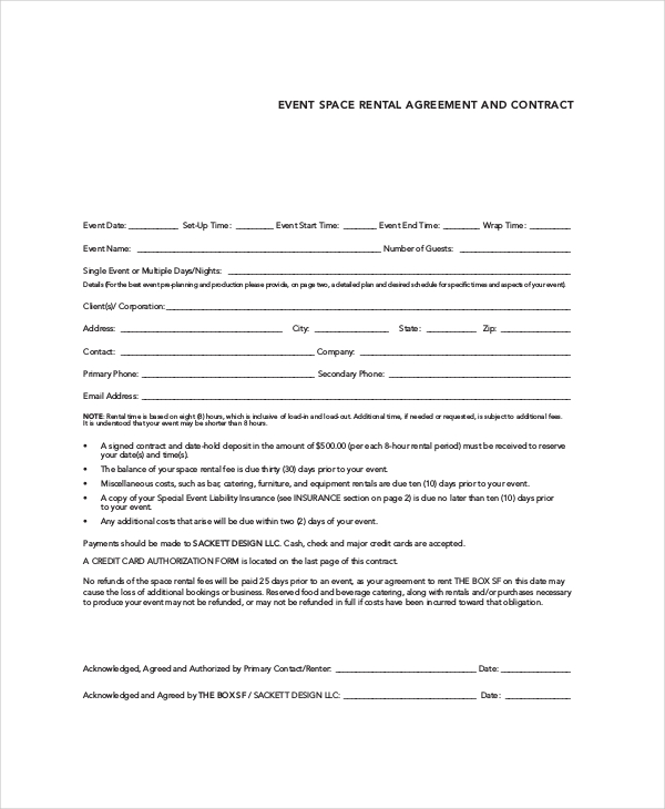 event space rental contract template