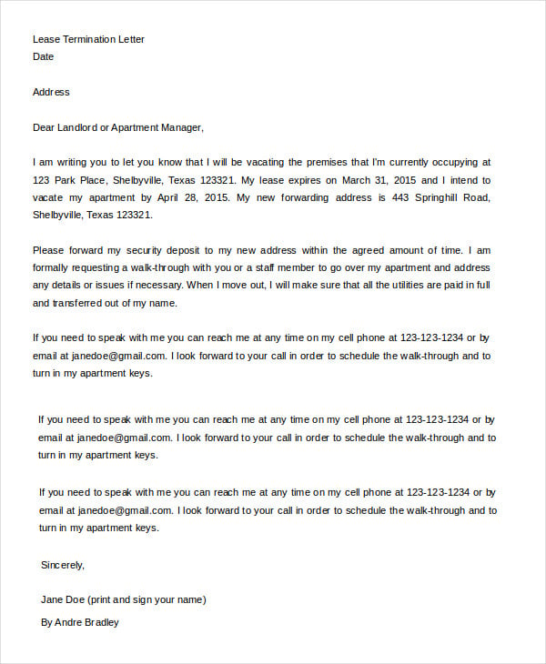 download letter to landlord to terminate lease