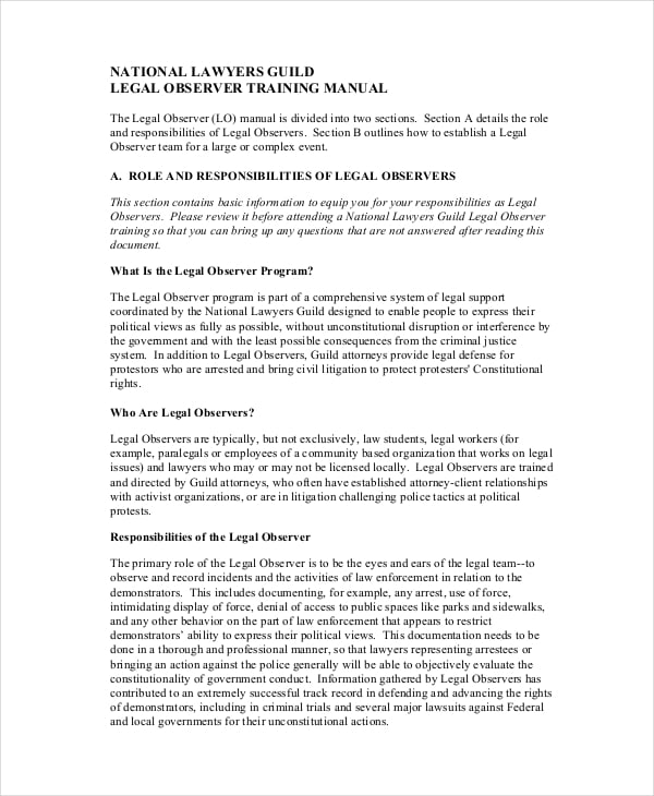 legal observer training manual