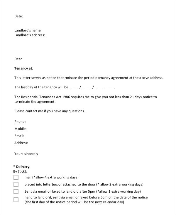 free tenant lease termination letter