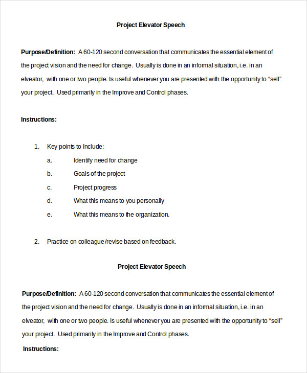 Elevator Speech Examples 9+ Free Word, PDF Documents Download